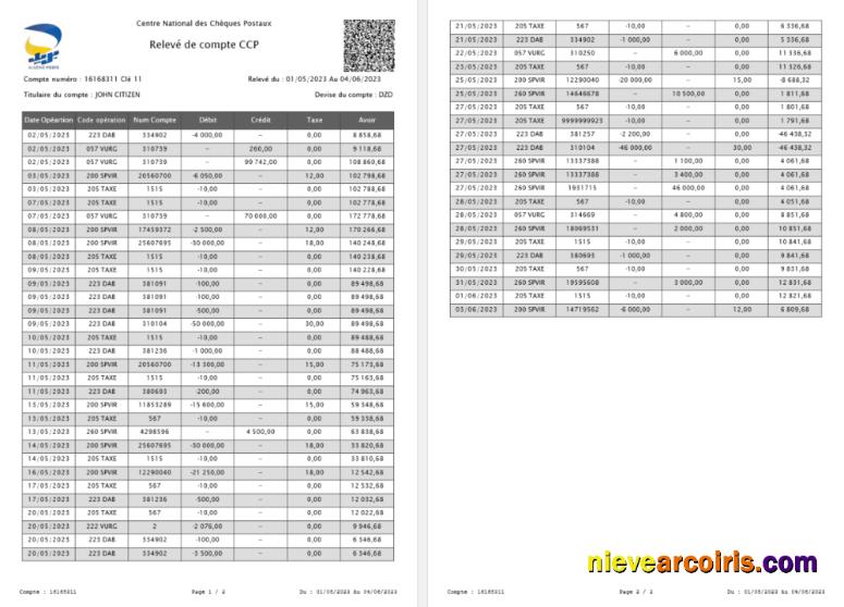 France France National Center for Postal Checks CCP account statement Word and PDF